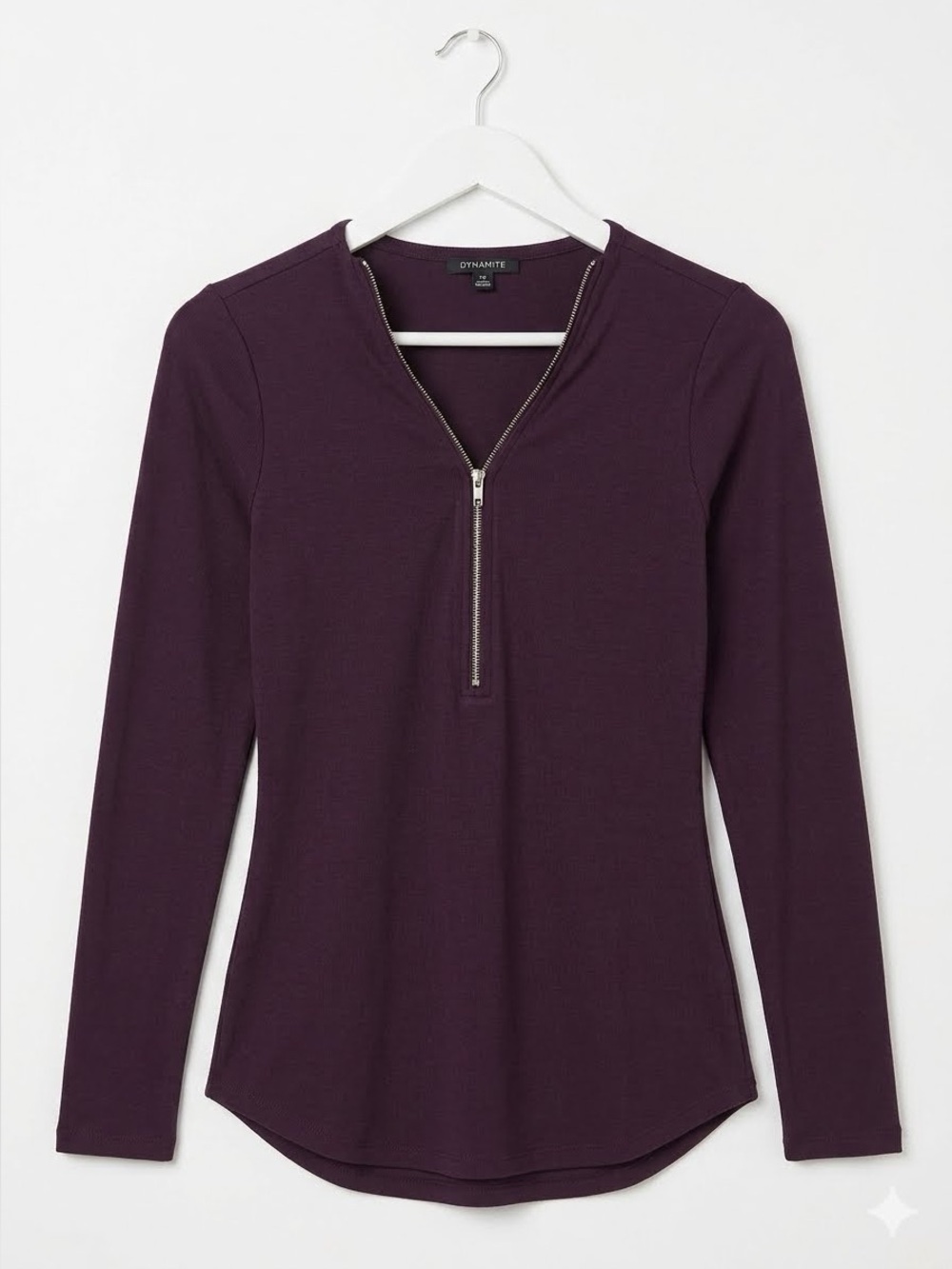 Dynamite Half-Zip Long-Sleeve Top – Deep Plum Purple – Size XS